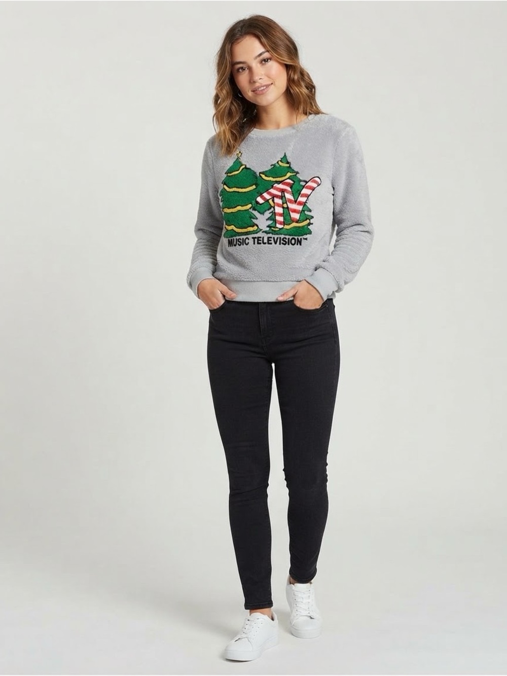 MTV Crewneck Plush Sweater - Gray